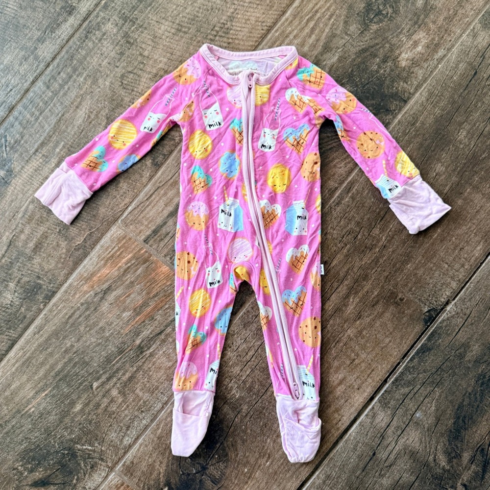 Little Sleepies Baby Cookies & Milk Zippy Footless / Footed Sleeper, Pink,0-3 mo